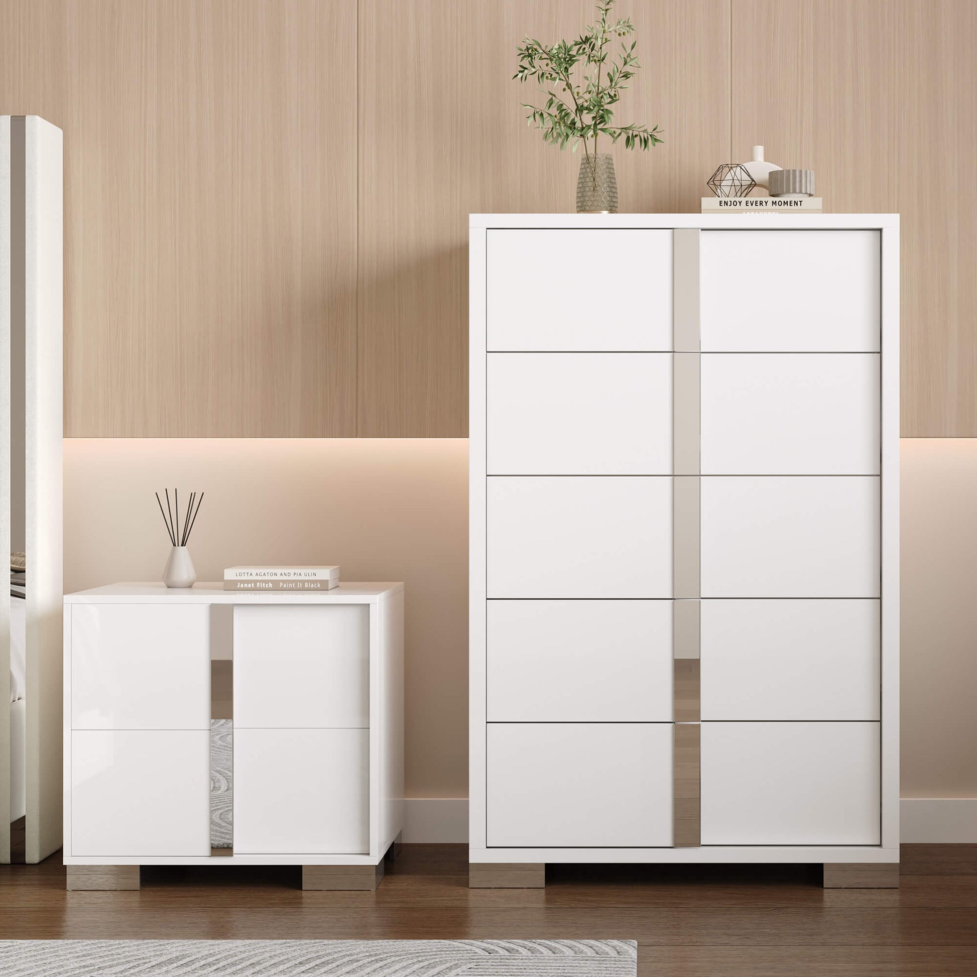 Beaumont 5-Piece Modern Bedroom Set - Cream_White