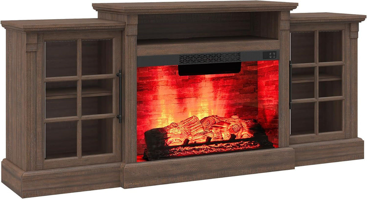 Everwood 70" Fireplace TV Stand Amerlife Rustic Brown