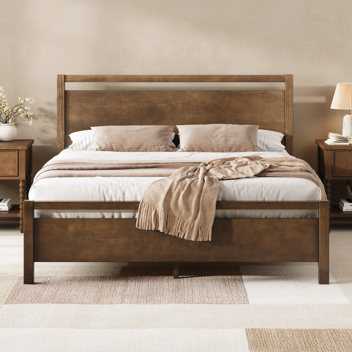 Void Solid Wood Bed Amerlife King / Dark Brown