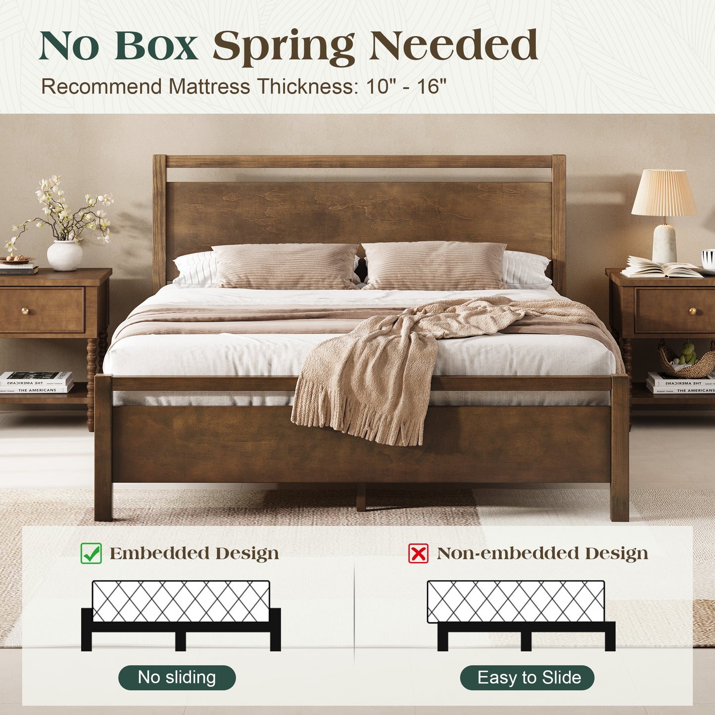 Void Solid Wood Bed Amerlife Queen / Dark Brown