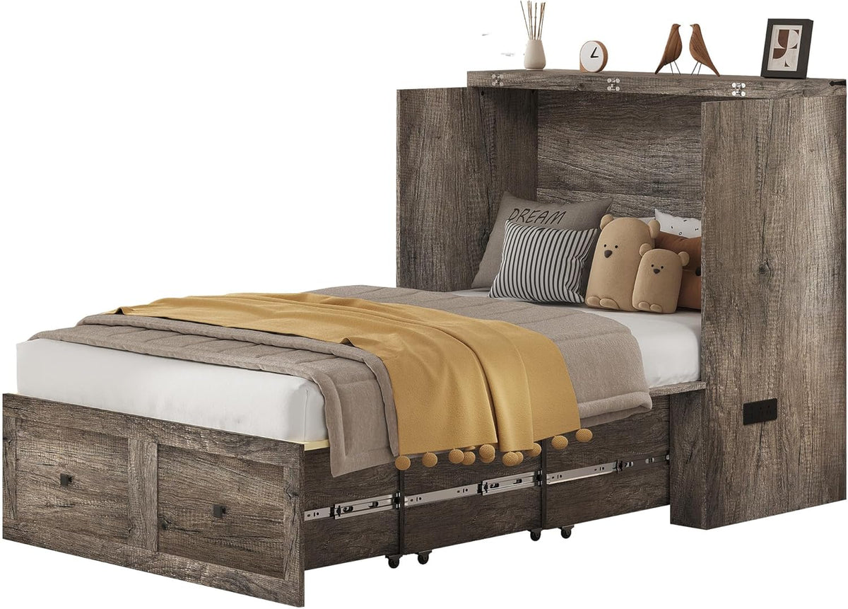 Colton Foldable Murphy Bed Amerlife Twin / Rustic Grey