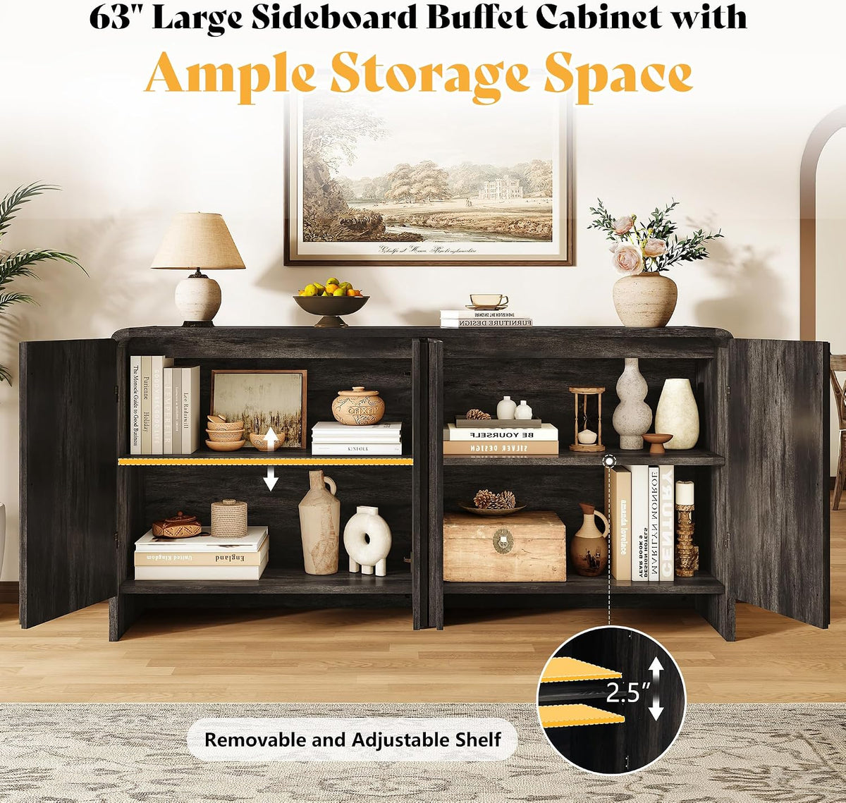 Sidra Fluted Buffet Cabinet Amerlife  Black