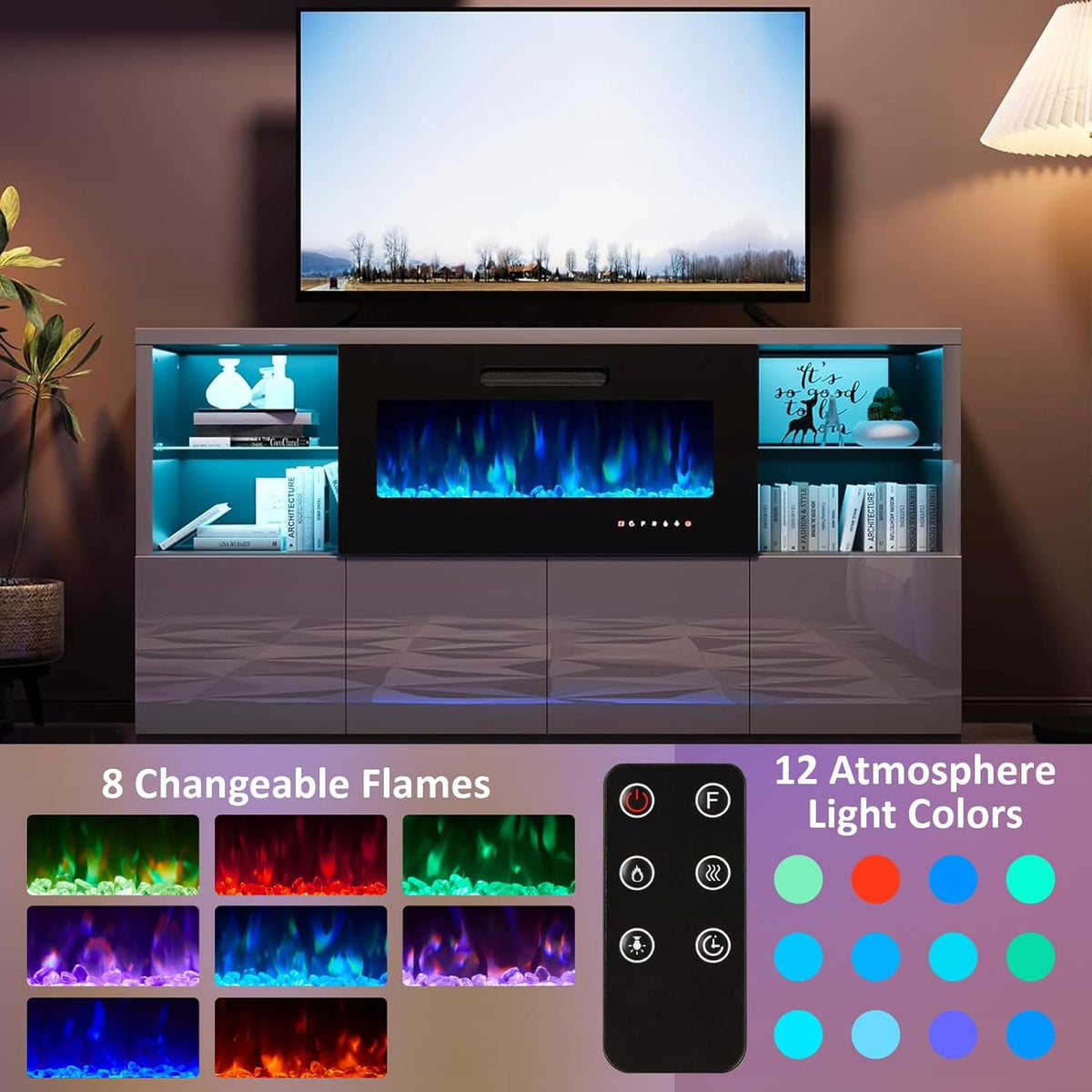 Nebula 68" Fireplace 5-Piece Living Room Set Amerlife 68“ / Grey