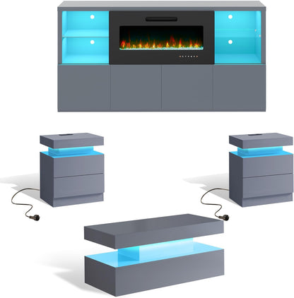 Nebula 68" Fireplace 5-Piece Living Room Set Amerlife 68“ / Grey