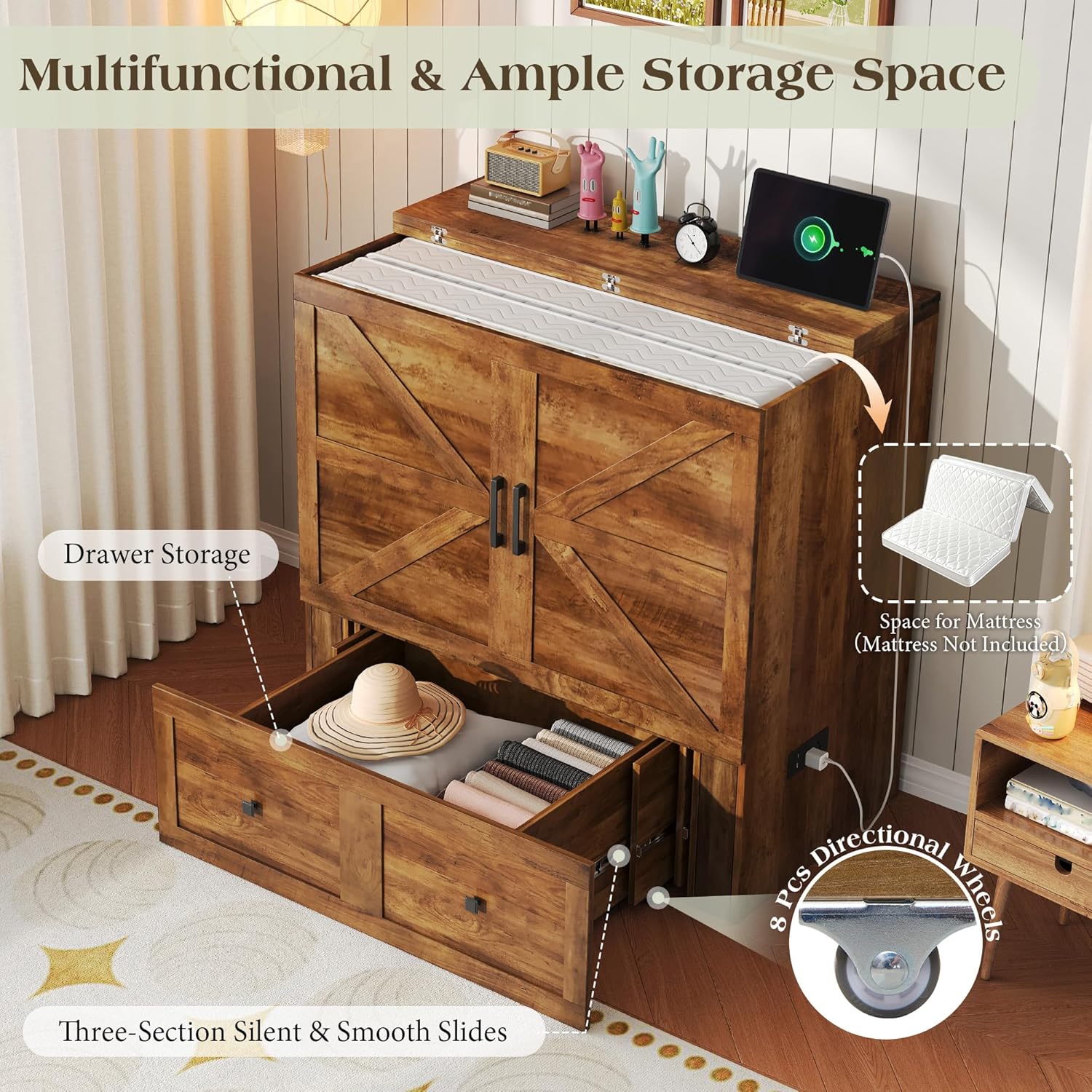 Colton Foldable Murphy Bed Amerlife Twin / Barnwood