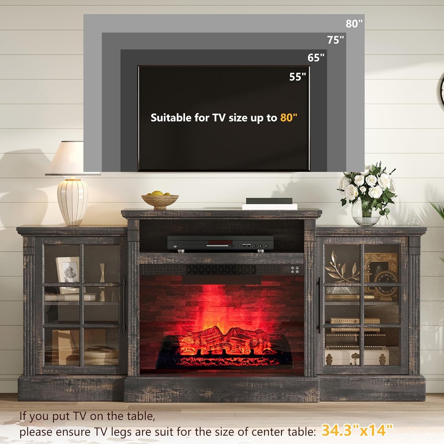 Everwood 70" Fireplace TV Stand Amerlife Dark Oak
