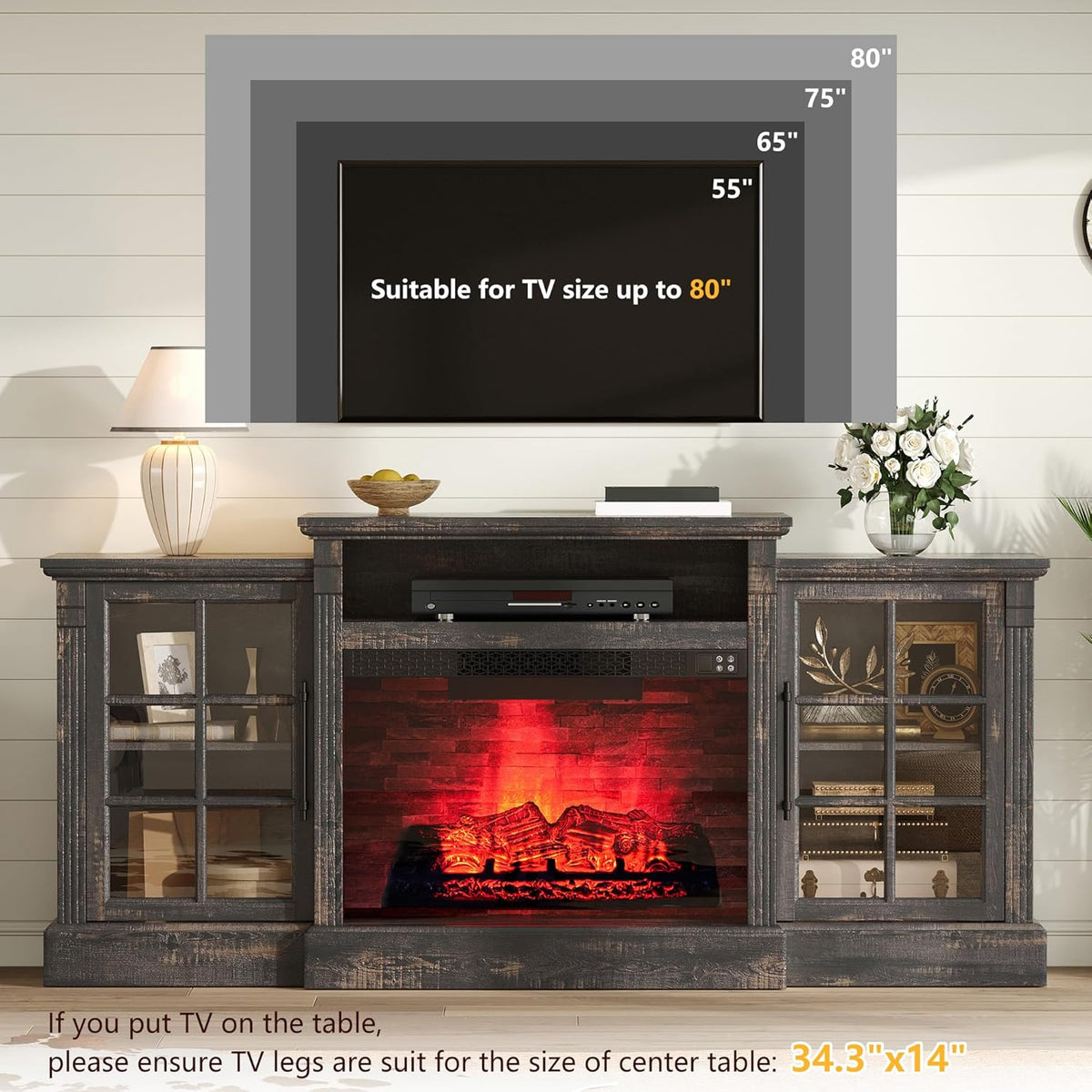 Everwood 70" Fireplace TV Stand Amerlife Dark Oak