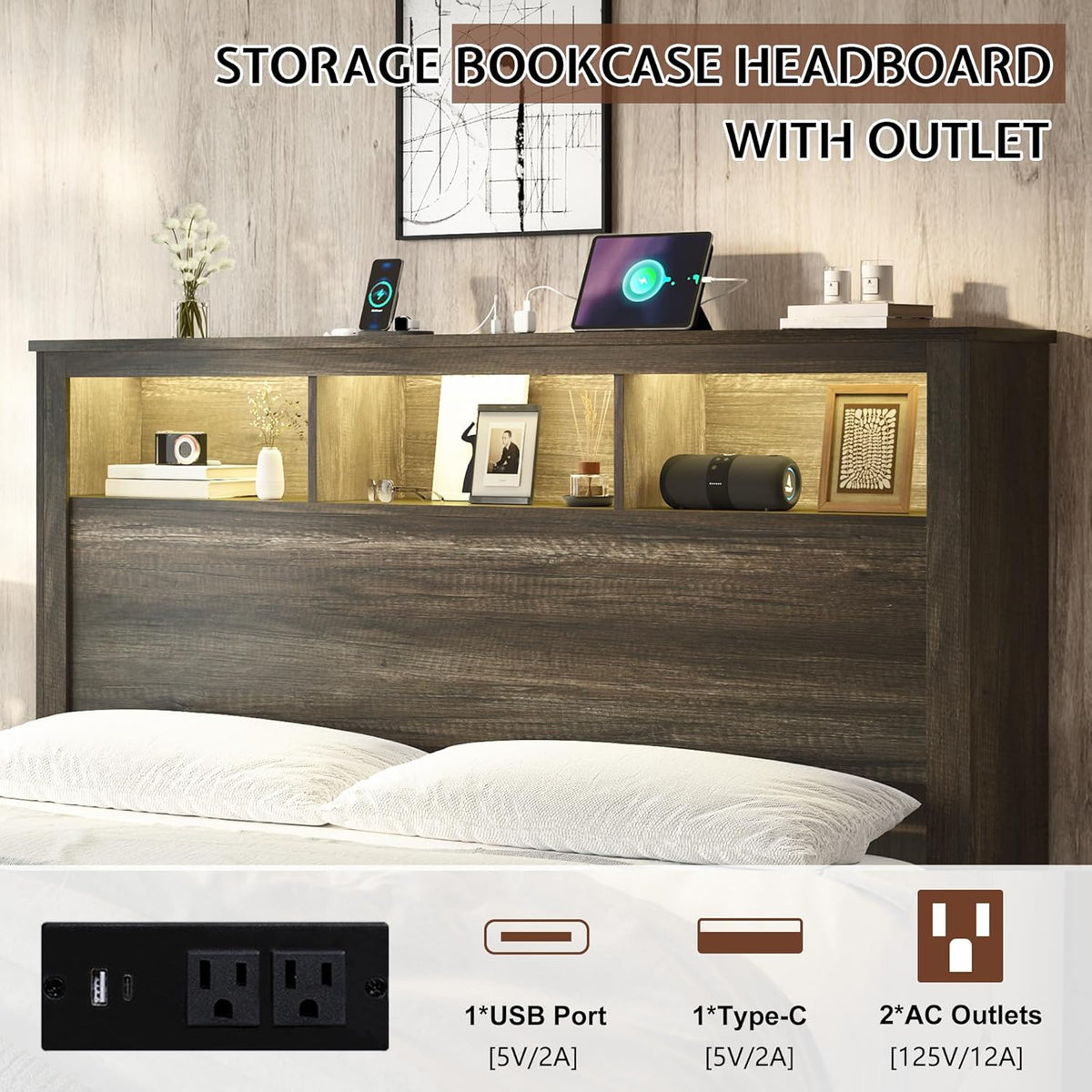 Larkin Storage Bed Frame - Full /RusticGrey