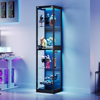 RGB Display Cabinet with Adjustable Glass Shelves Amerlife Black / 16x16x70in