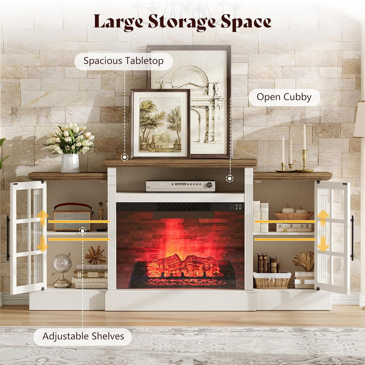 Everwood 70" Fireplace TV Stand Amerlife White