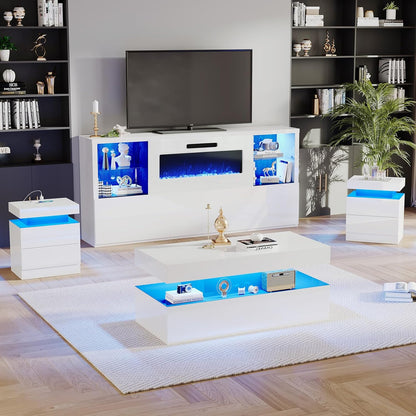 Nebula 68" Fireplace 5-Piece Living Room Set Amerlife 68“ / White