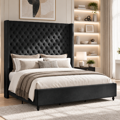 Cush Upholstered Bed Frame with Tall Wingback Headboard-King-Ash White