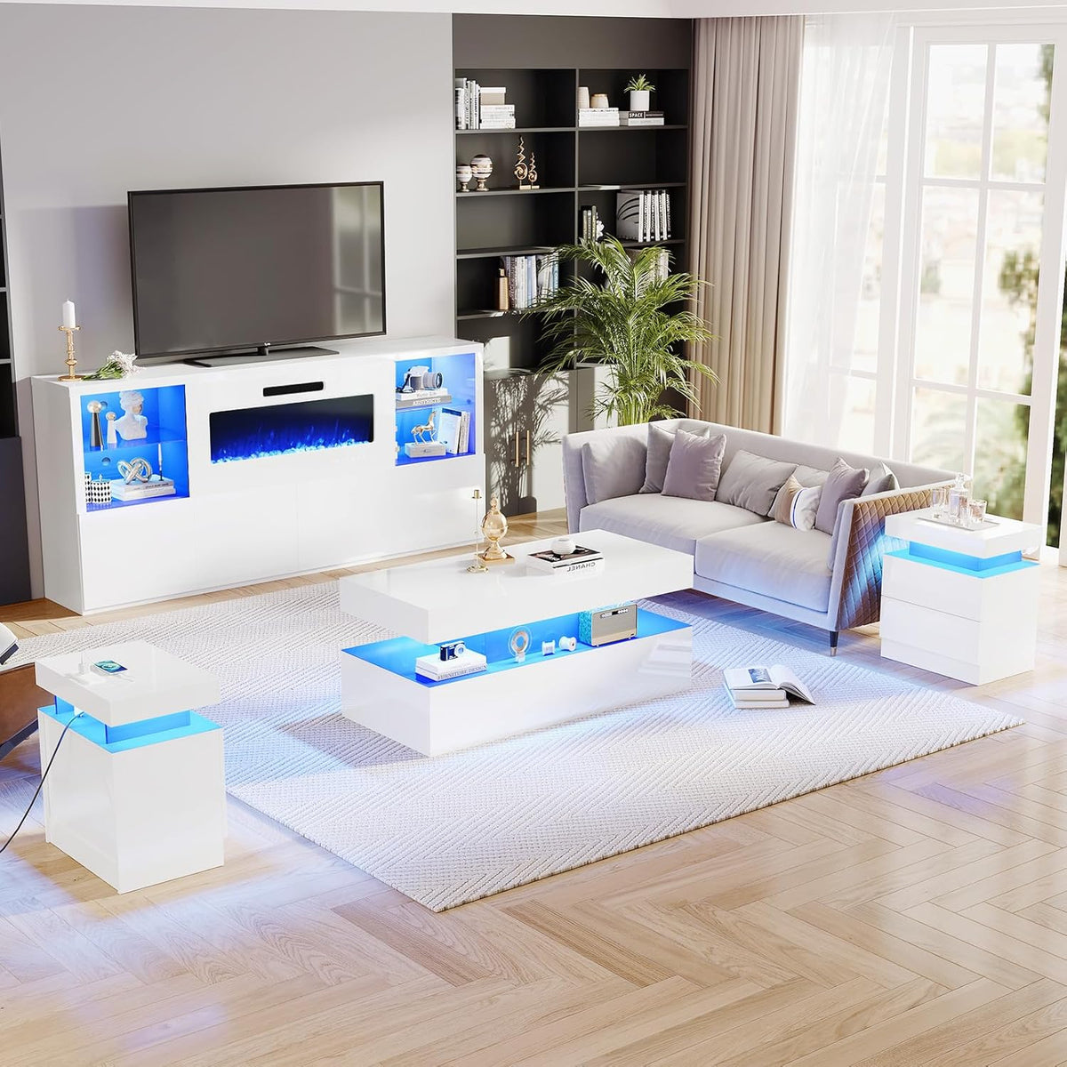Nebula 68" Fireplace 5-Piece Living Room Set Amerlife 68“ / White