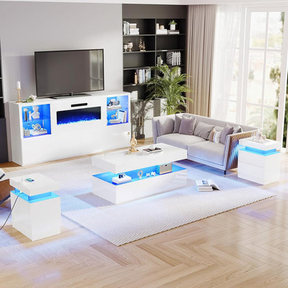 Nebula 68" Fireplace 5-Piece Living Room Set Amerlife 68“ / White