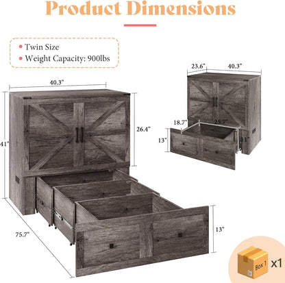 Colton Foldable Murphy Bed Amerlife Twin / Rustic Grey