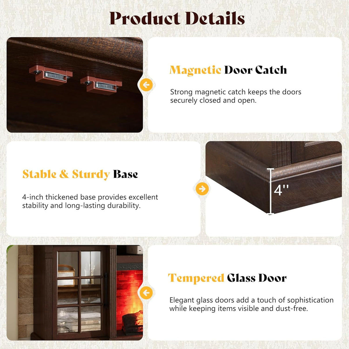 Everwood 70" Fireplace TV Stand Amerlife Rustic Brown