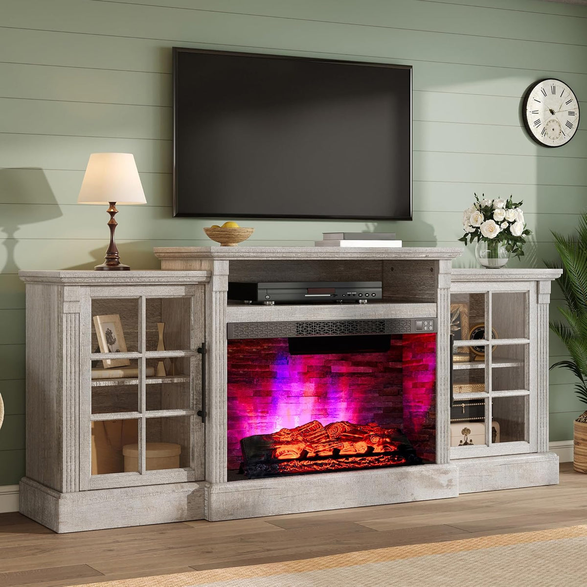 Everwood 70" Fireplace TV Stand Amerlife Rustic Grey