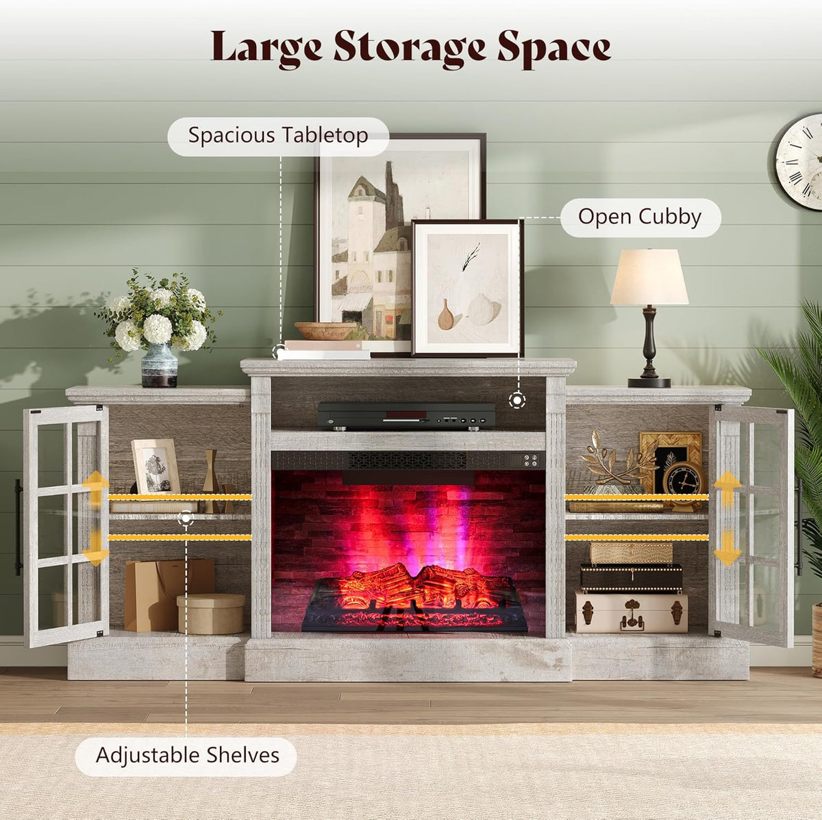 Everwood 70" Fireplace TV Stand Amerlife Rustic Grey