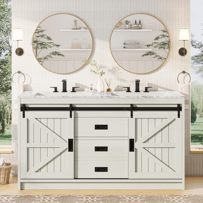 Bourbon Sliding Barn Vanity 60 inch Rustic White