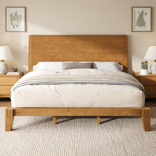 Quill Japanese Joinery Solid Wood Bed Frame-King-Brown Walnut