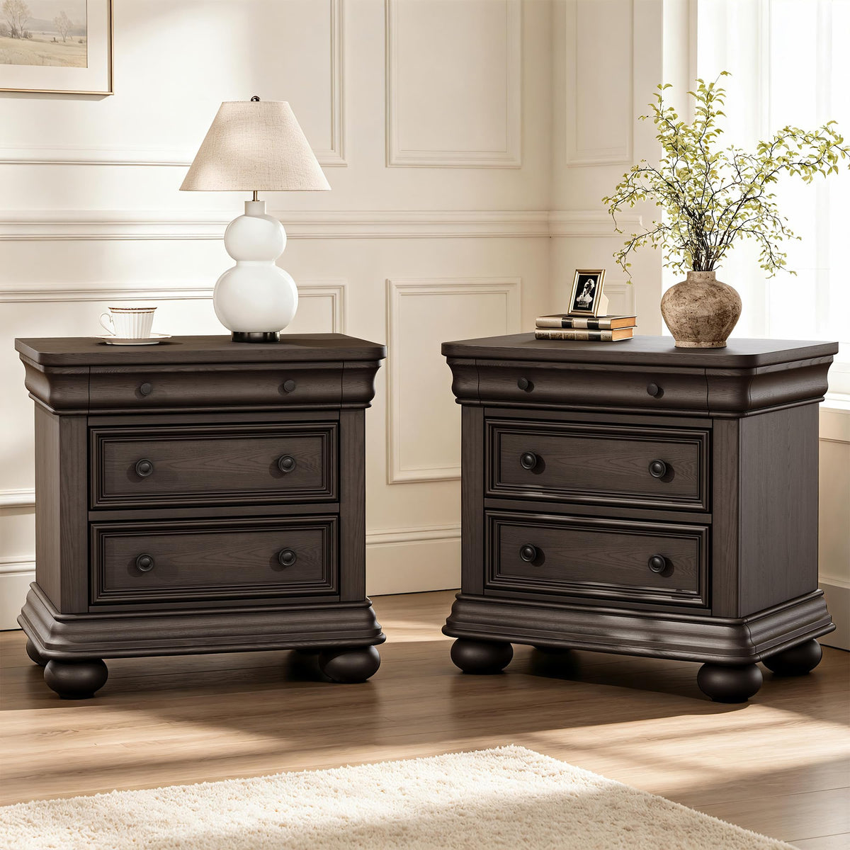 Bun Fully Assembly Wood Nightstand-26"-1PC-Dark Walnut
