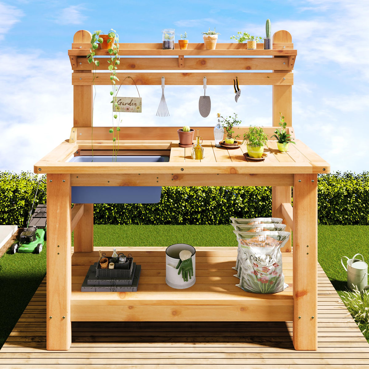 Coop Outdoor Solid Wood Potting Bench-Natural Wood
