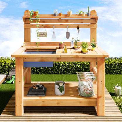 Coop Outdoor Solid Wood Potting Bench-Natural Wood