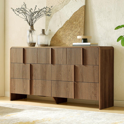 Garyon Fluted 7-Drawer Wide Dresser-Dark Walnut
