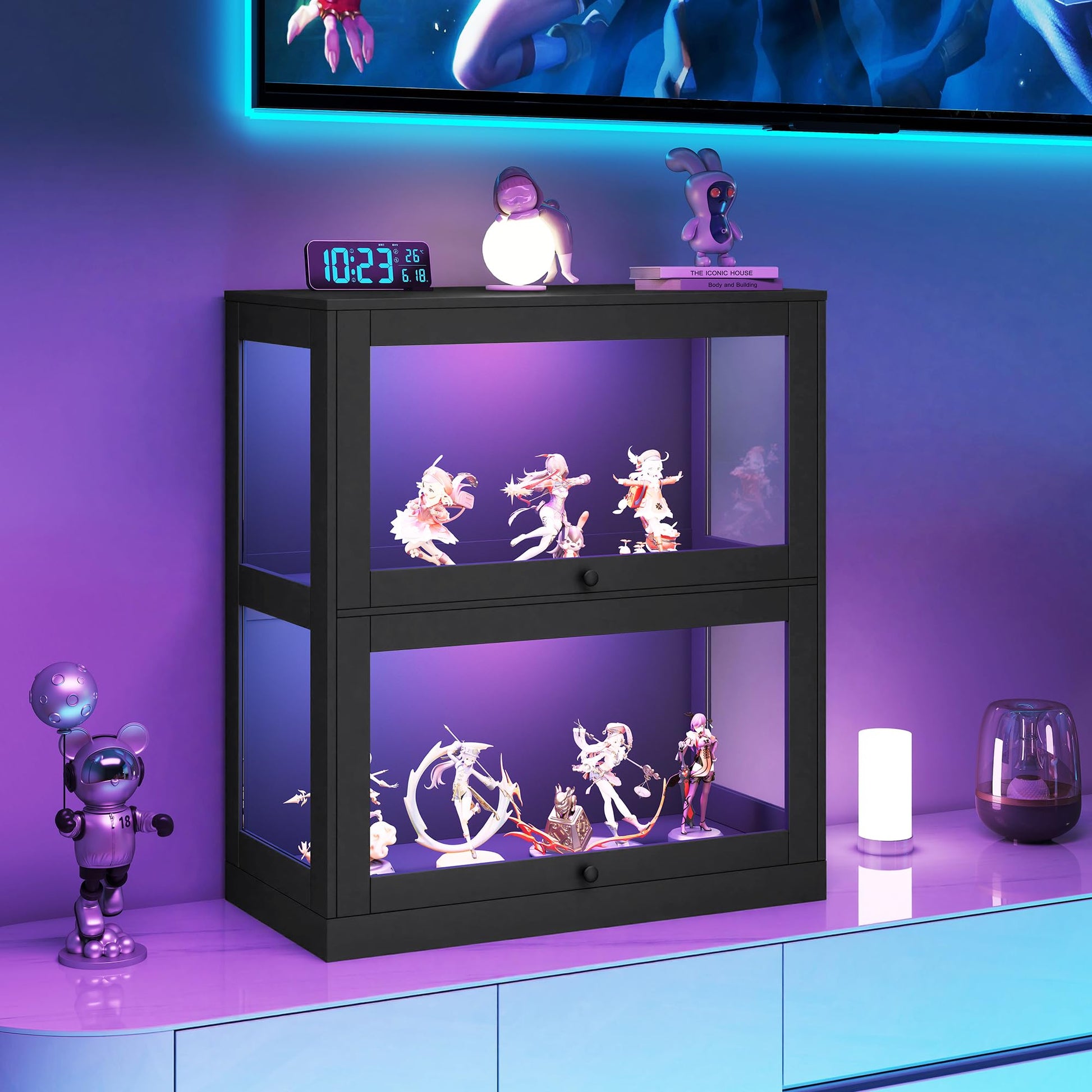 Amerlife Modular Glass Display Cabinet-Glass Flip-up Door Display Cabinet-Black