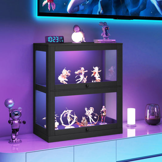 Amerlife Modular Glass Display Cabinet-Glass Flip-up Door Display Cabinet-Black