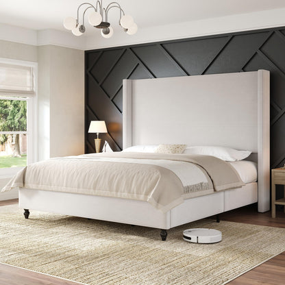Cordelle Corduroy Wingback Bed Frame-California King-Cream