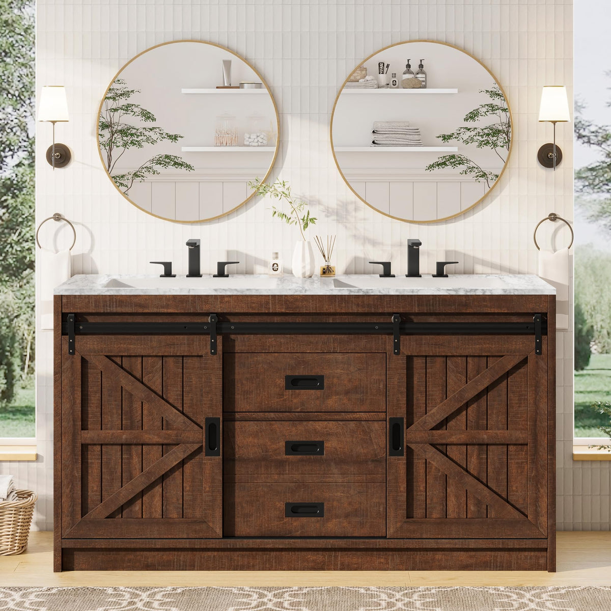 Bourbon Sliding Barn Vanity 60 inch Rustic Brown