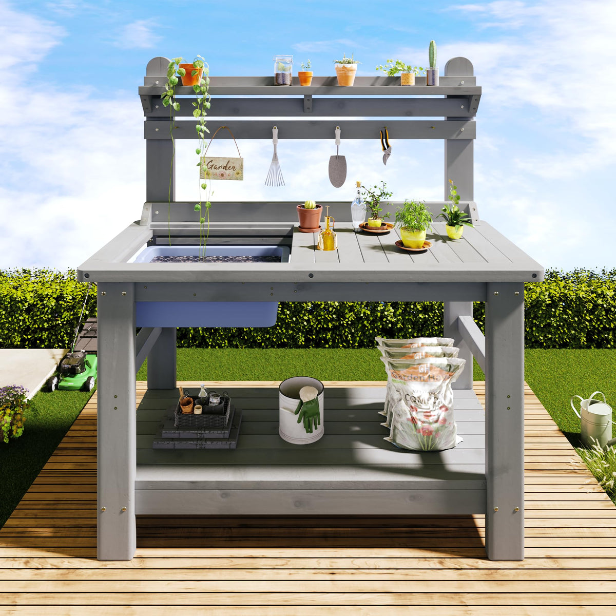 Coop Outdoor Solid Wood Potting Bench-Gray