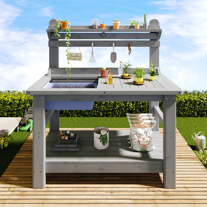 Coop Outdoor Solid Wood Potting Bench-Gray