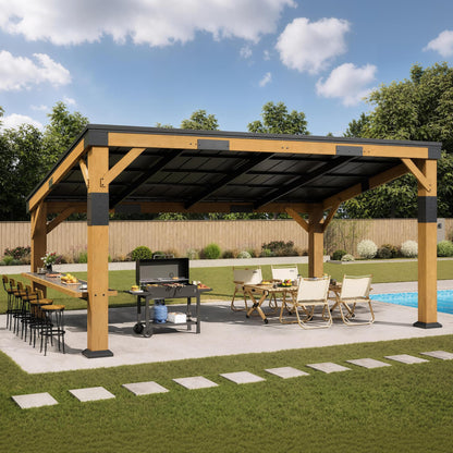 BBQ Pavilion with Bar Shelf-10x14ft-Brown