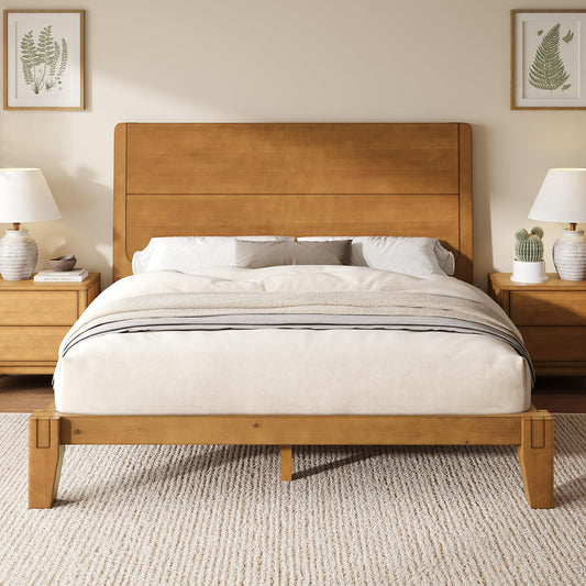 Quill Walnut Wood Platform Bed Frame-Full-Brown Walnut