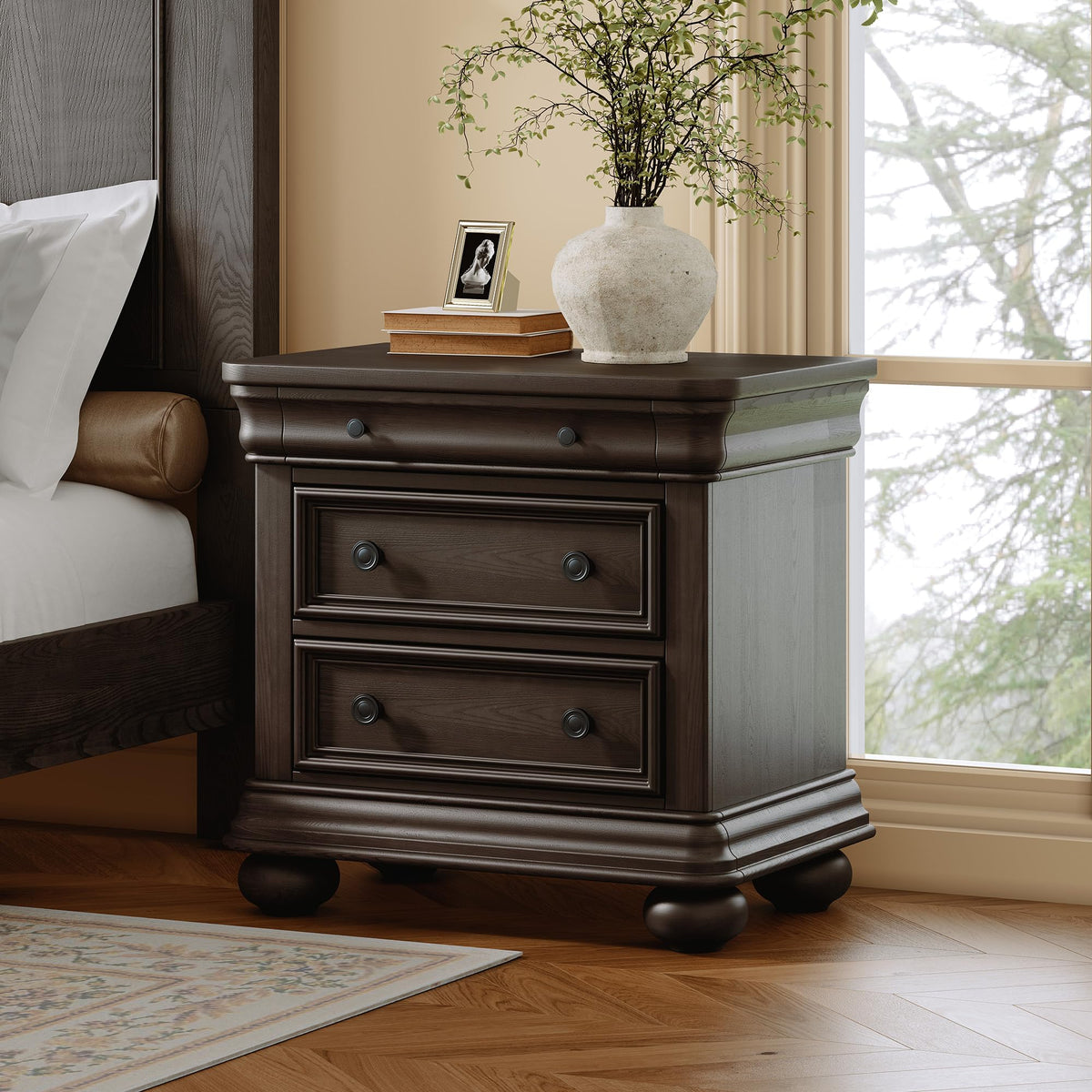 Bun Fully Assembly Wood Nightstand-26"-1PC-Dark Walnut