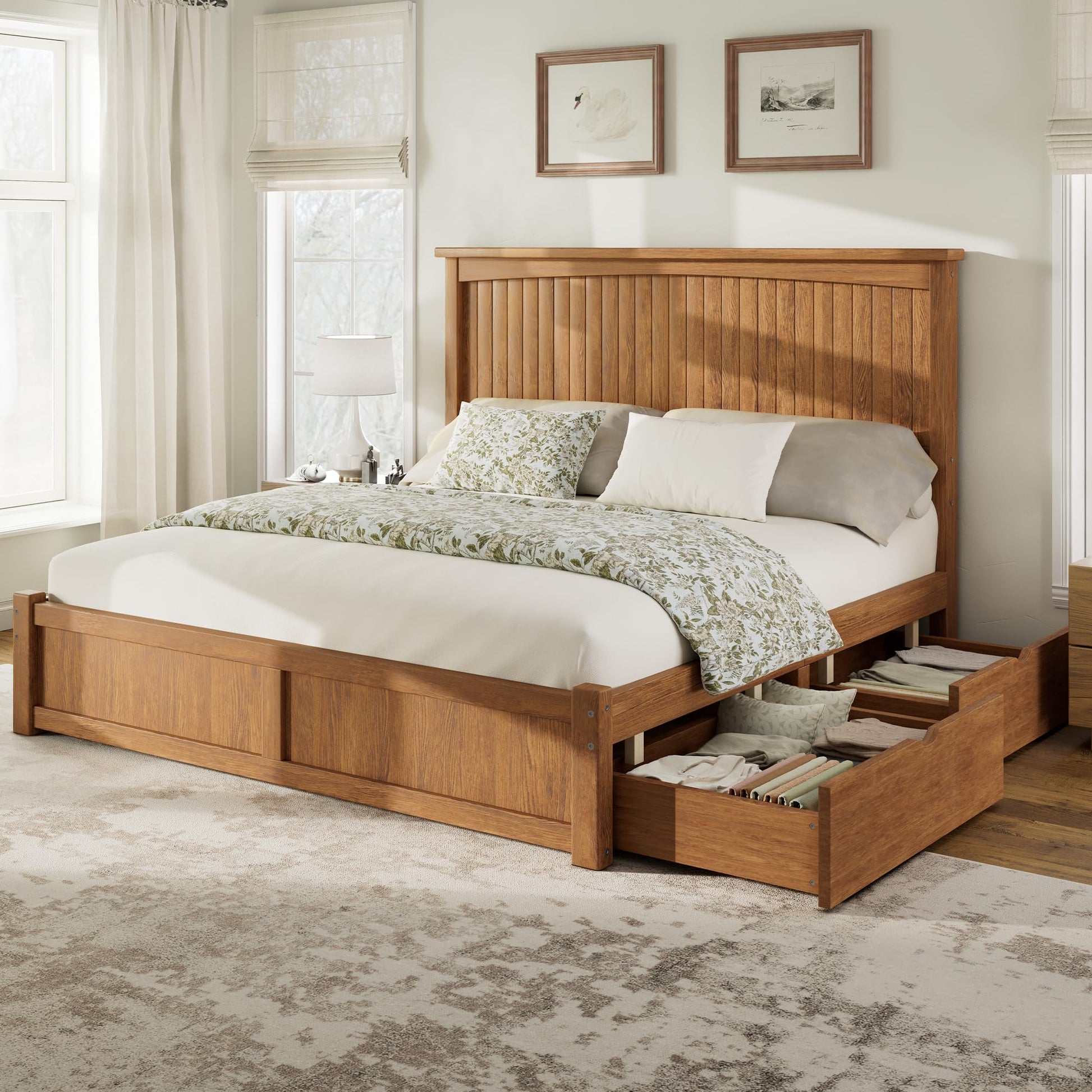 Solid Wood Platform Bed Frame-Full-Warm Brown