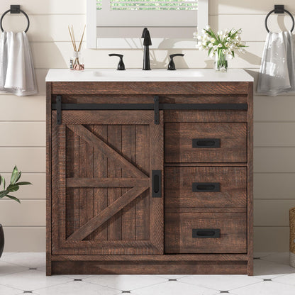 Bourbon Sliding Barn Vanity 36 inch Rustic White