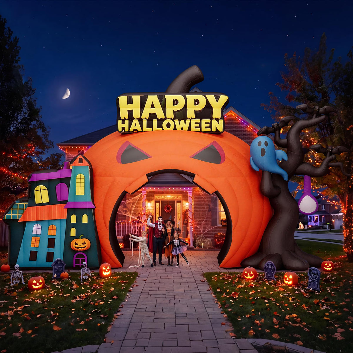 Giant Halloween Inflatable Ghost & Pumpkin-Pumpkin Arch-19.7 FT