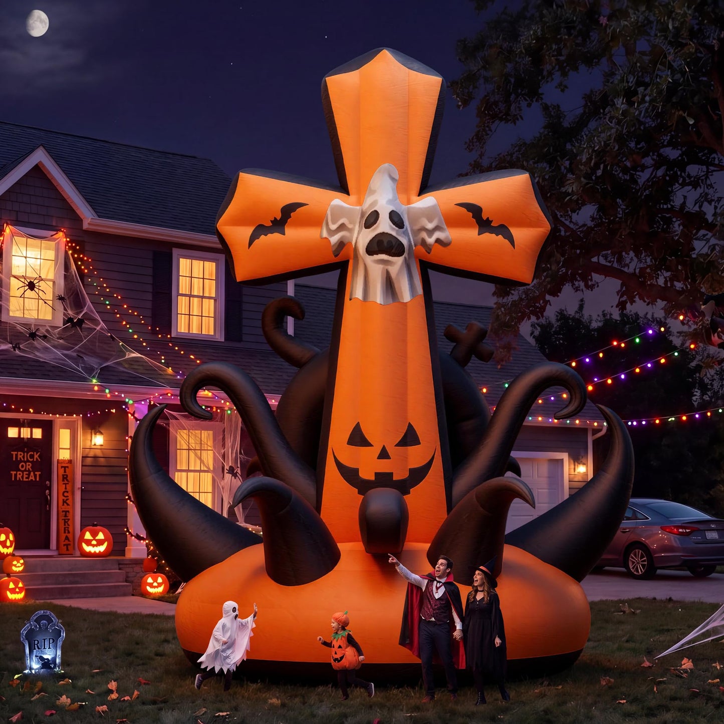 Giant Halloween Inflatable Ghost & Pumpkin-Pumpkin Cross-26.2 FT