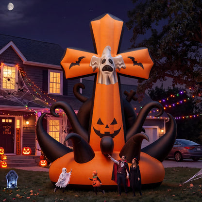 Giant Halloween Inflatable Ghost & Pumpkin-Pumpkin Cross-26.2 FT
