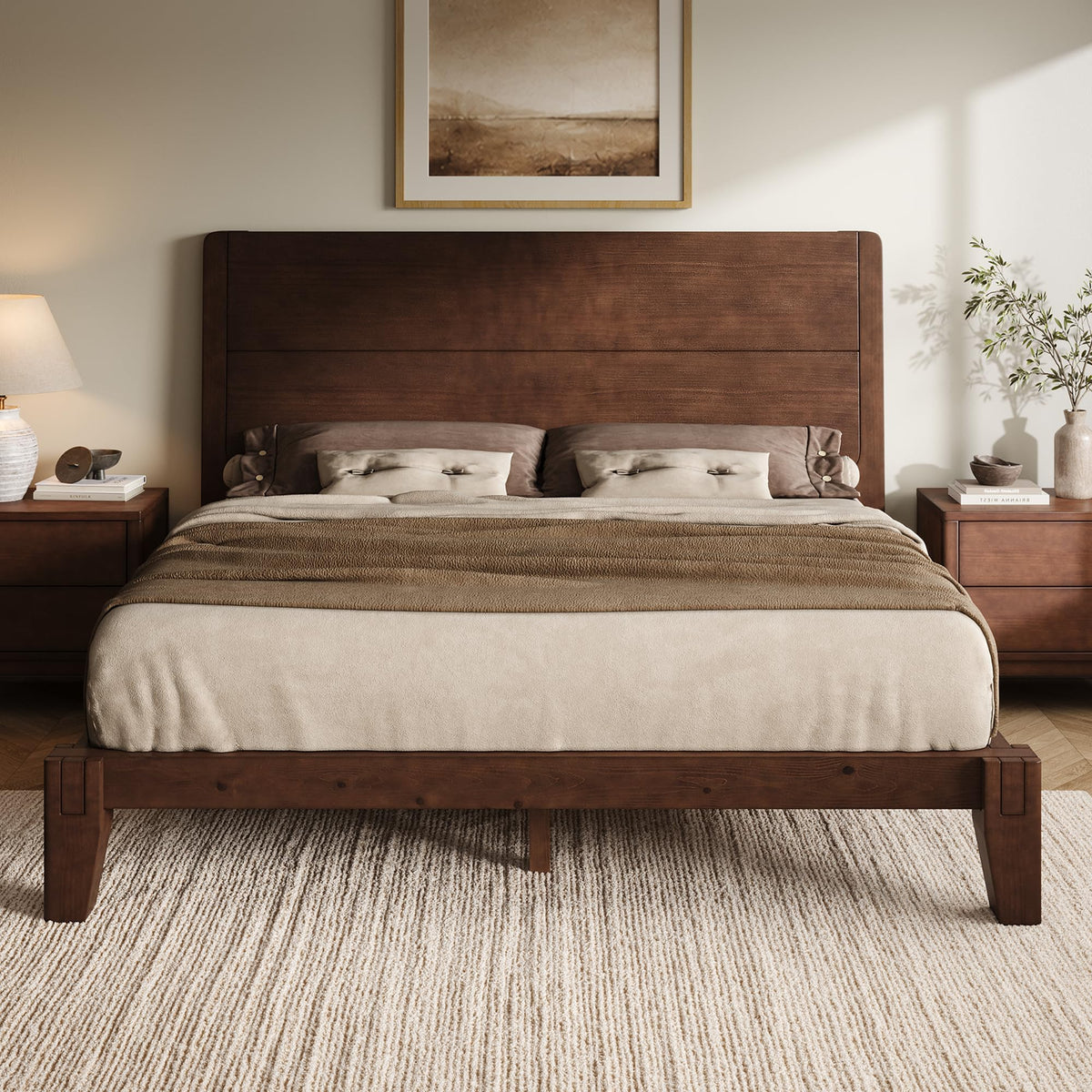 Japanese Joinery Solid Wood King Bed Frame-Full-Dark Walnut