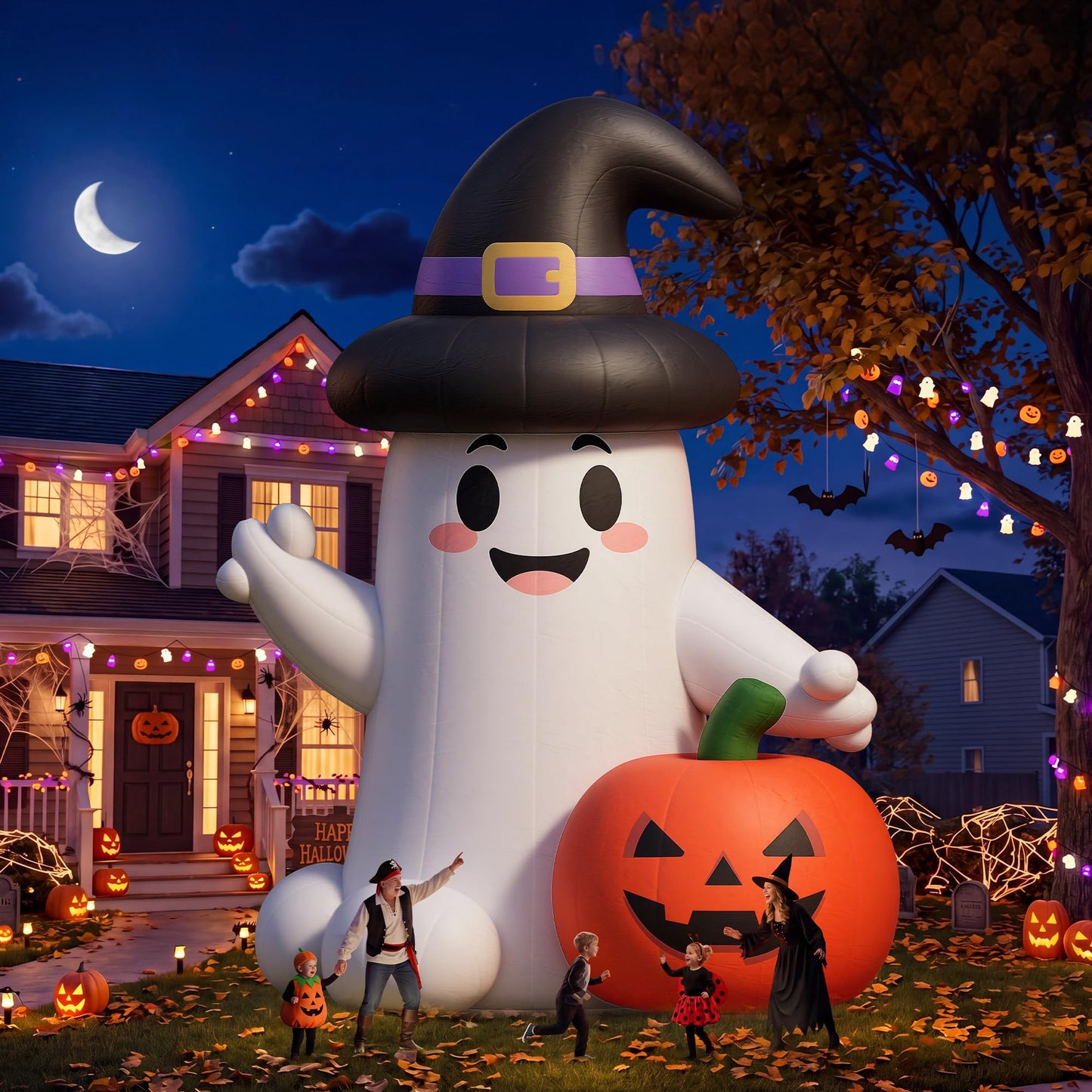Giant Halloween Inflatable Ghost & Pumpkin-Ghost & Pumpkin Combo-26.2 FT