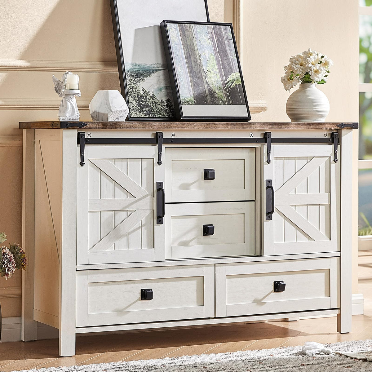 Marlowe Farmhouse Dresser with Drawers-15.8"D x 47"W x 31"H (4 Drawers)-Distressed White