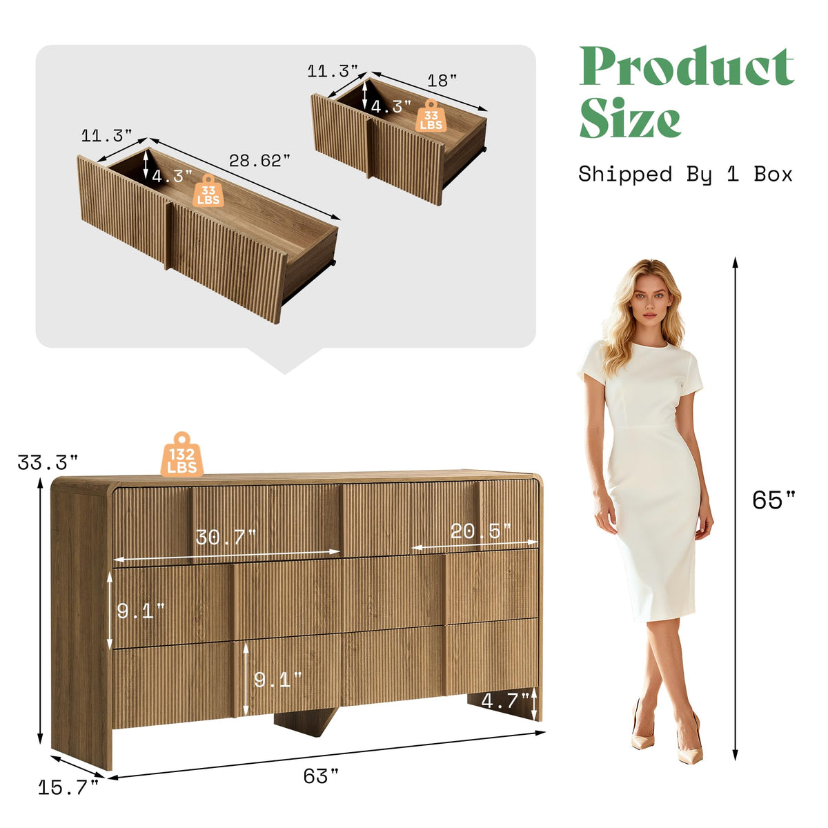 Garyon Fluted 7-Drawer Wide Dresser-Dark Walnut