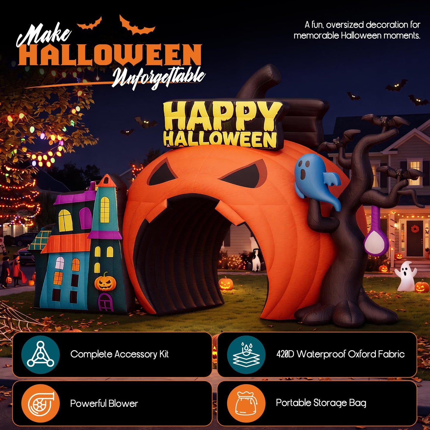 Giant Halloween Inflatable Ghost & Pumpkin-Pumpkin Arch-19.7 FT