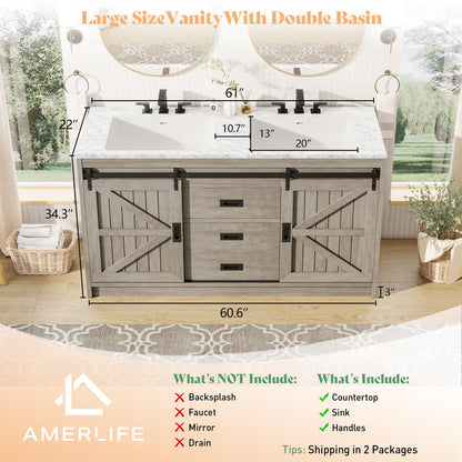 Bourbon Sliding Barn Vanity 60 inch Light Grey