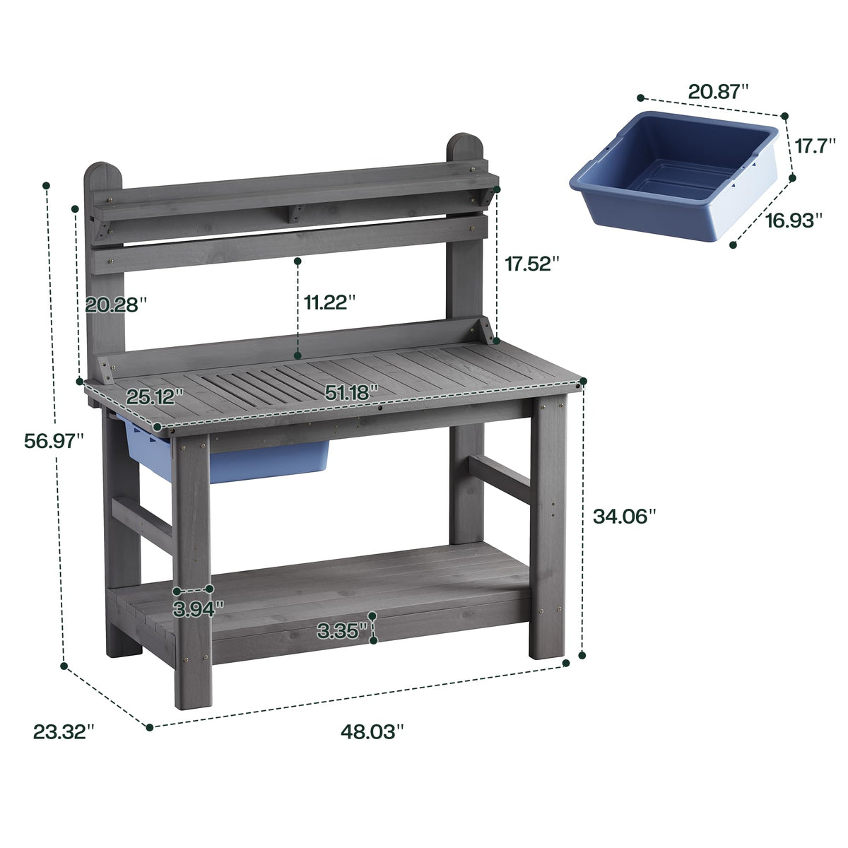 Coop Outdoor Solid Wood Potting Bench-Gray