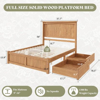 Solid Wood Platform Bed Frame-Full-Warm Brown